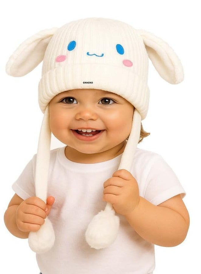 CHACKO Bunny Cap with Moving Ears for Kids (1-10 Yrs) | Plush Wool Winter Hat | Cute Girls Headwear & Funny Cap_White - Image 1